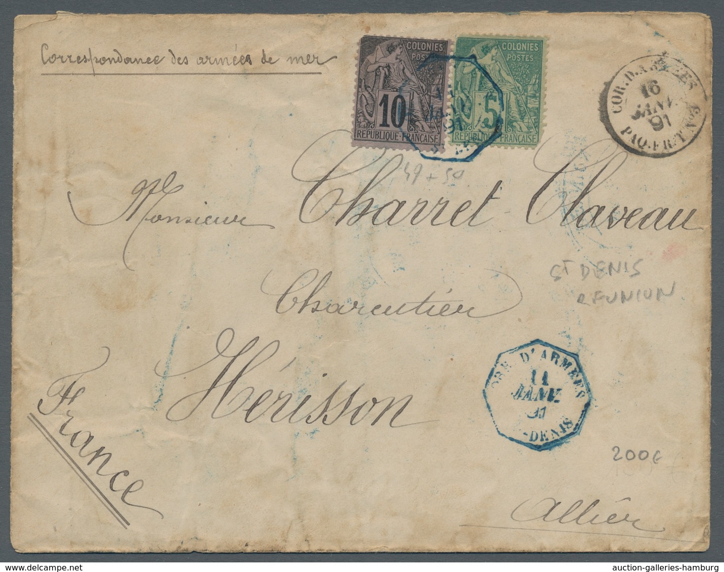 Reunion: 1854-1912, ungemein reichhaltige Sammlung von 190 frankierten Briefen, Karten, Briefvorders