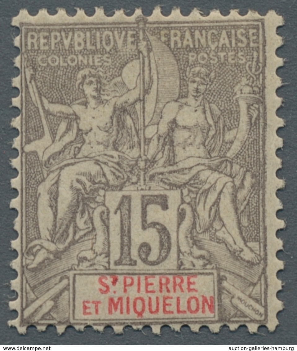 St. Pierre und Miquelon: 1885 - 1901; gehaltvolle Sammlung der frühen Ausgaben ungebraucht oder gest