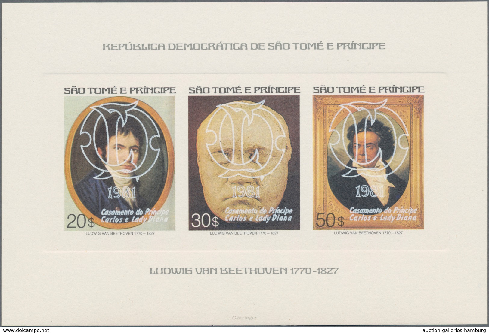 St. Thomas Und Prinzeninsel - Sao Thome E Principe: 1981, Ludwig Van Beethoven Overprinted With Lady - São Tomé Und Príncipe