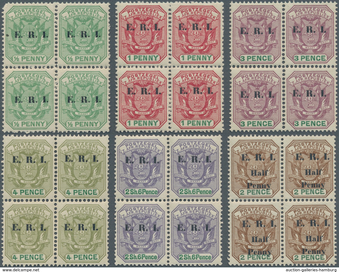 Transvaal: 1900/1901, Coat Of Arms With Overprints Incl. ‚V.R.I.‘ Part Set Of Nine ½d. To 2s.6d., ‚E - Transvaal (1870-1909)