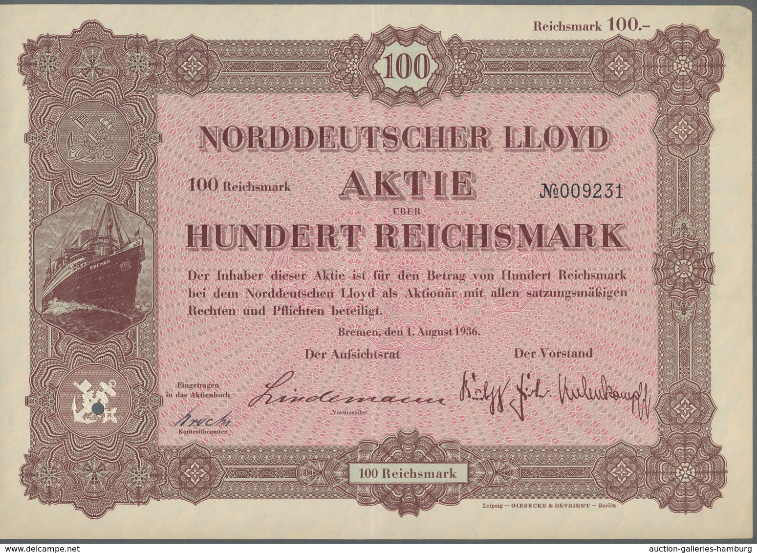 Alte Aktien / Wertpapiere: 1925-1936, Zwei Attraktive Aktien: 1000 RM I.G. Farben 1925 Und 100 RM No - Sonstige & Ohne Zuordnung