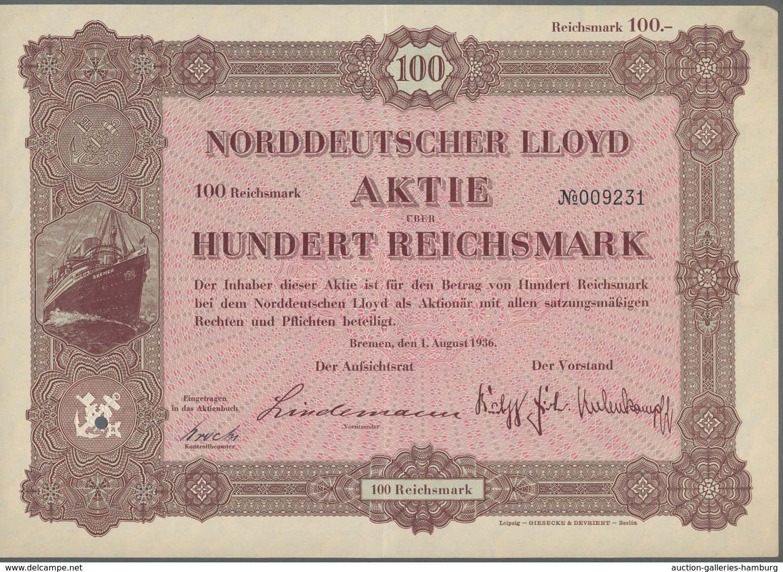 Alte Aktien / Wertpapiere: 1925-1936, Zwei Attraktive Aktien: 1000 RM I.G. Farben 1925 Und 100 RM No - Other & Unclassified