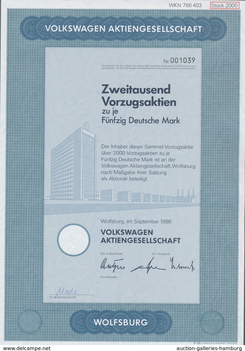 Alte Aktien / Wertpapiere: "VW"; 1961-1991, Partie Von 3 Verschiedenen Aktien Der "Volkswagen Aktien - Sonstige & Ohne Zuordnung