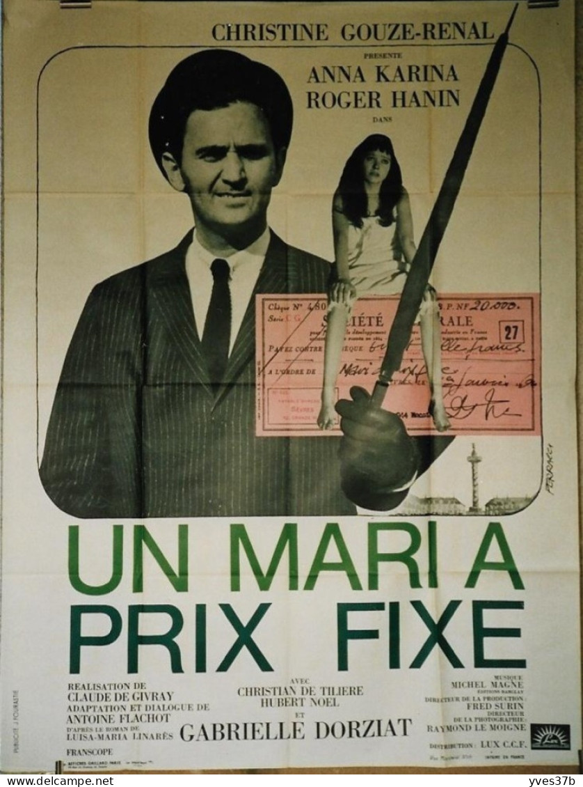 "Un Mari à Prix Fixe" Roger Hanin, Anna Karina...1965 - Affiche 120x160 - TTB - Afiches & Pósters