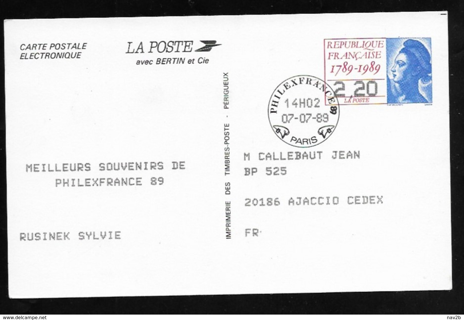 Entier Carte Postale TSC Pour Le Mondial De Philatélie 1989 . - Cartes Postales Types Et TSC (avant 1995)