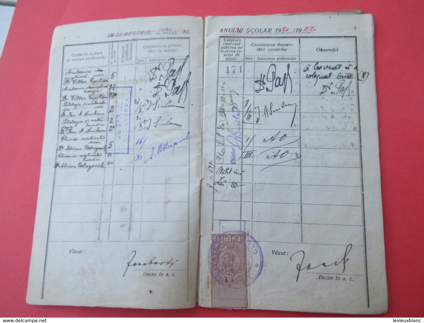 Livret  De Cursus Universitaire/Faculté De Médecine/GLUJ/Roumanie/Romania/Tolaman Glück/Pramasesti/1921-1923     VPN283 - Diploma & School Reports