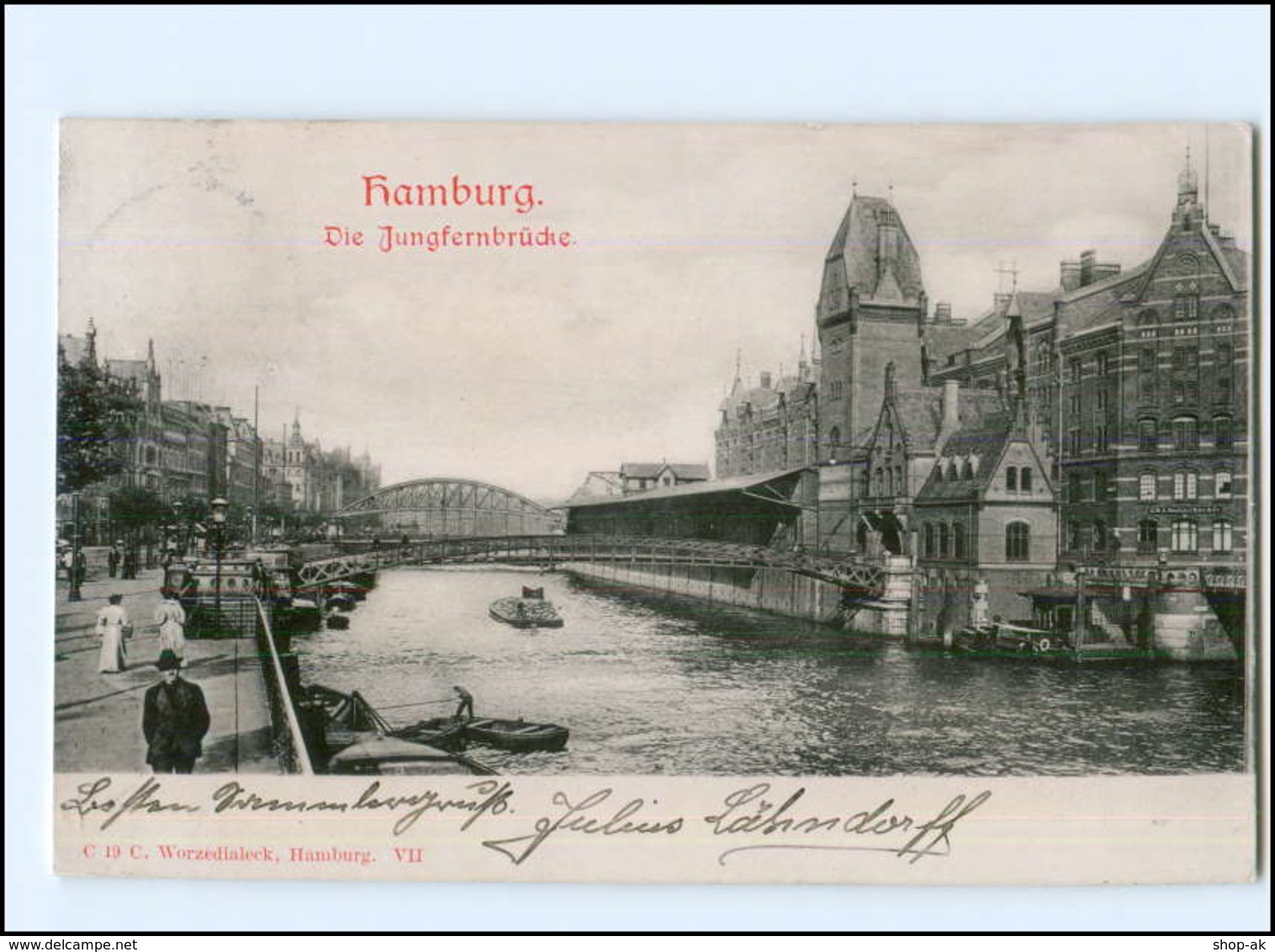 Y14226/ Hamburg Die Jungfernbrücke Speicherstadt AK 1902 - Sonstige & Ohne Zuordnung