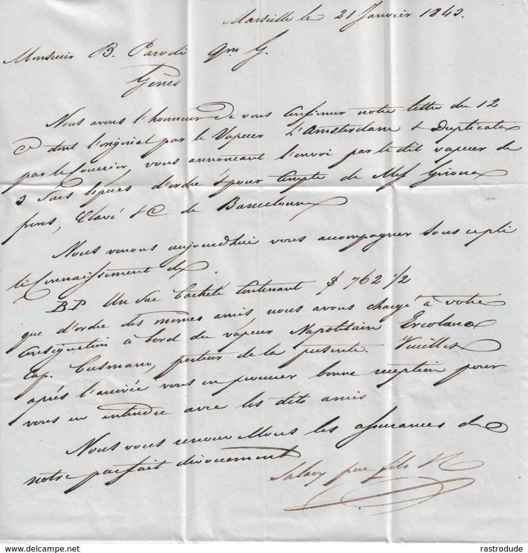 1843 LAC - Marseille A Genes - Via Di Mare E - LETTRE D'AVIS - Pli Connaissement - 1801-1848: Precursors XIX