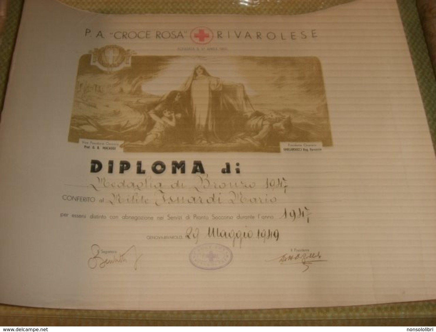 DIPLOMA P.A CROCE ROSSA RIVAROLESE 1949 - Croce Rossa