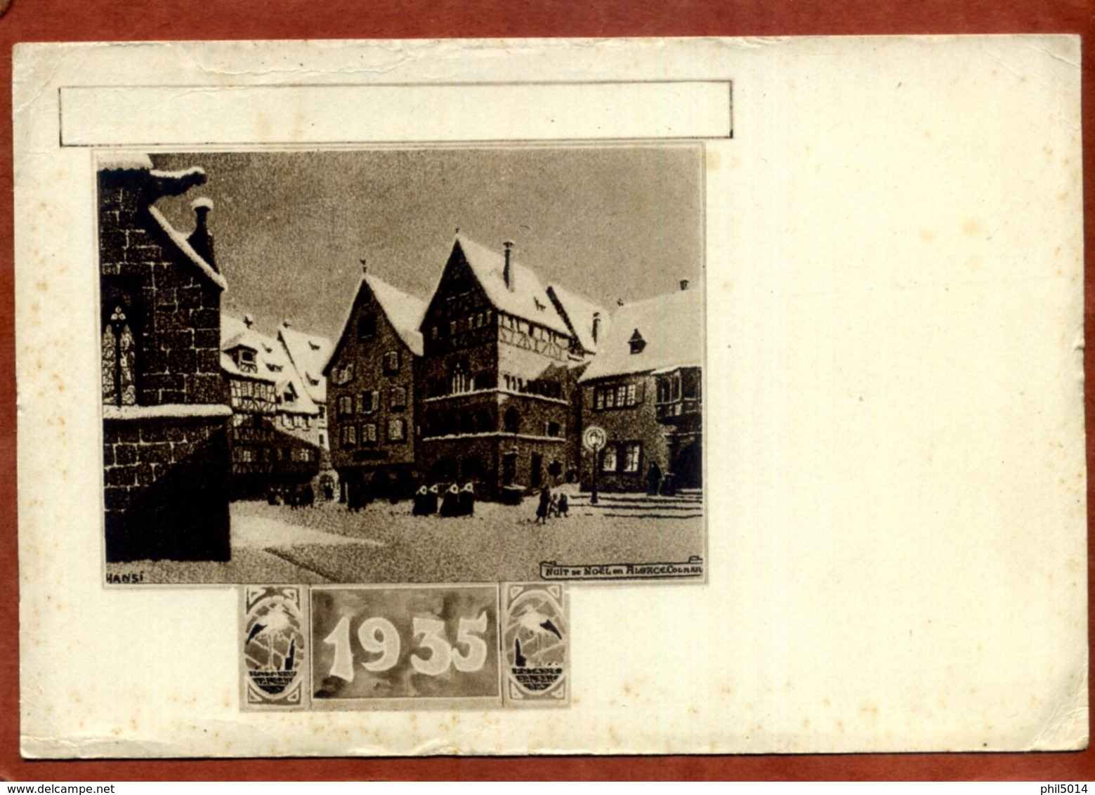 CP Illustréé Par HANSI Nuit De Noel En Alsace   Colmar 1935     Traces D'usage Sur Le Pourtour Et Taches De Rousseur - Hansi