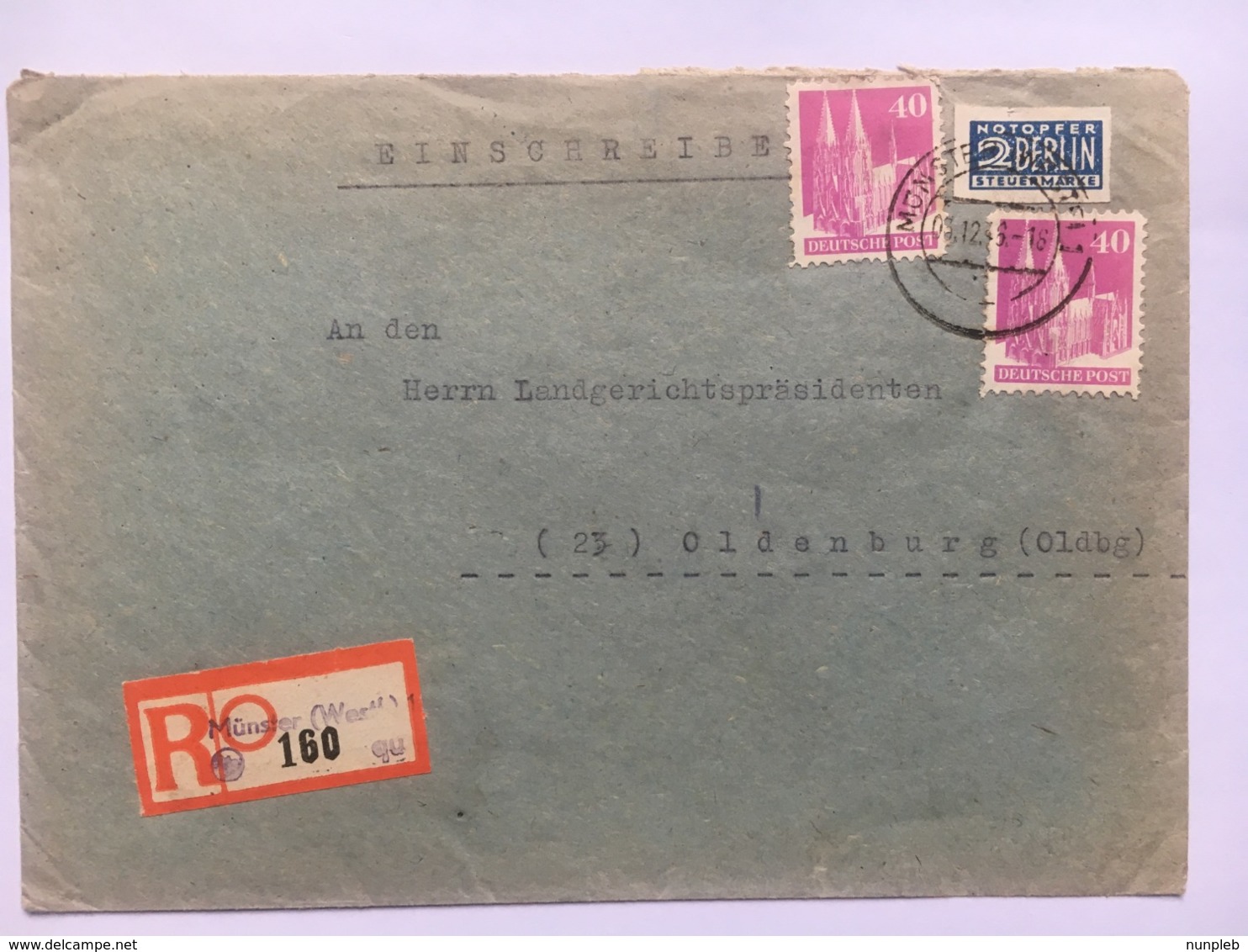 GERMANY Occupation Registered Munster Cover 1948 Sent To Oldenburg - Sonstige & Ohne Zuordnung