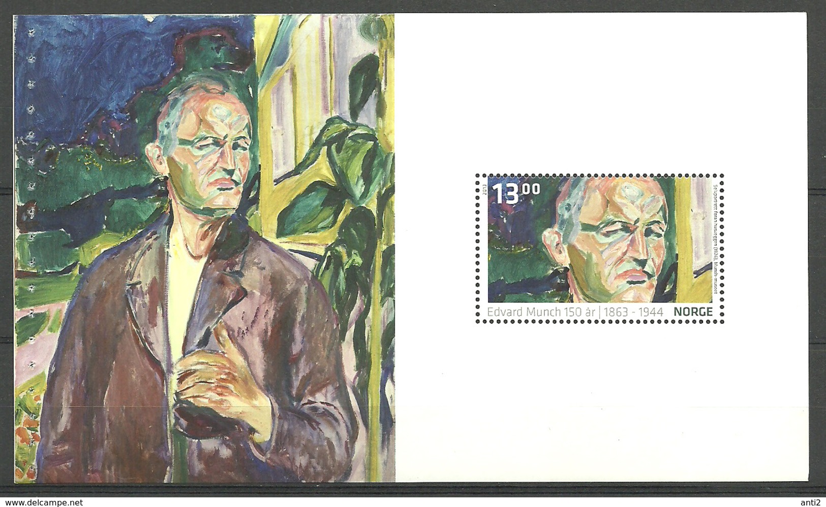 Norway 2013 Norwegian Painter Edvard Munch - Self Portrait In Pane From Prestige Booklet, Mi 1804 In Minisheet MNH(**) - Neufs