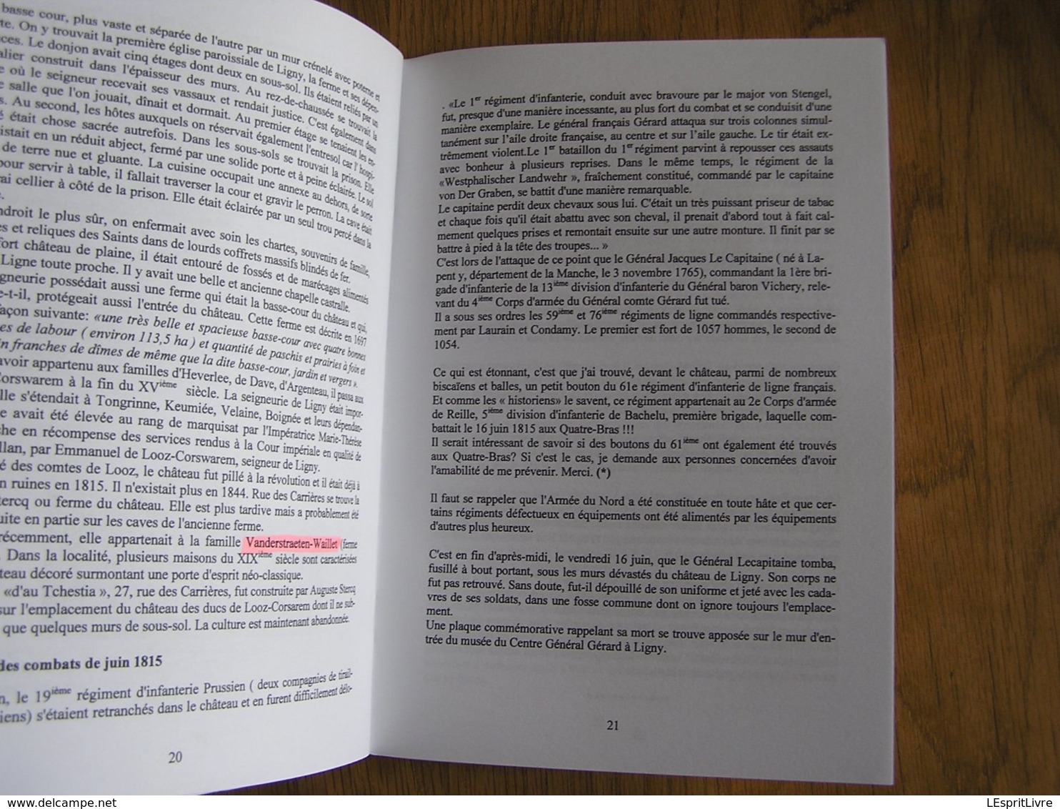 LES AMIS DE LIGNY N° 21 Histoire 1er EMPIRE 1815 Napoléon Empereur Bataille Campagne d'Italie Infanterie Château Ligny
