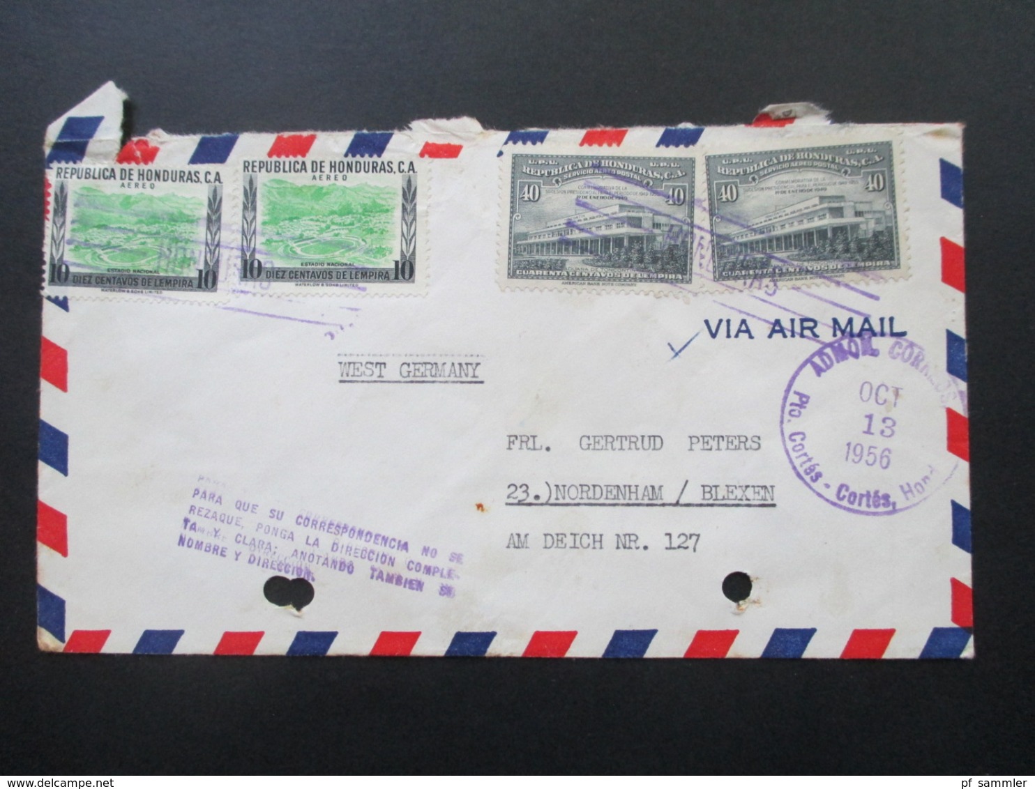 Honduras 1956 Air Mail Nach Nordenham / Blexen Schiffspost Charlotte Bastian Z. Zt. Belize Dalton Steamship Corporation - Honduras