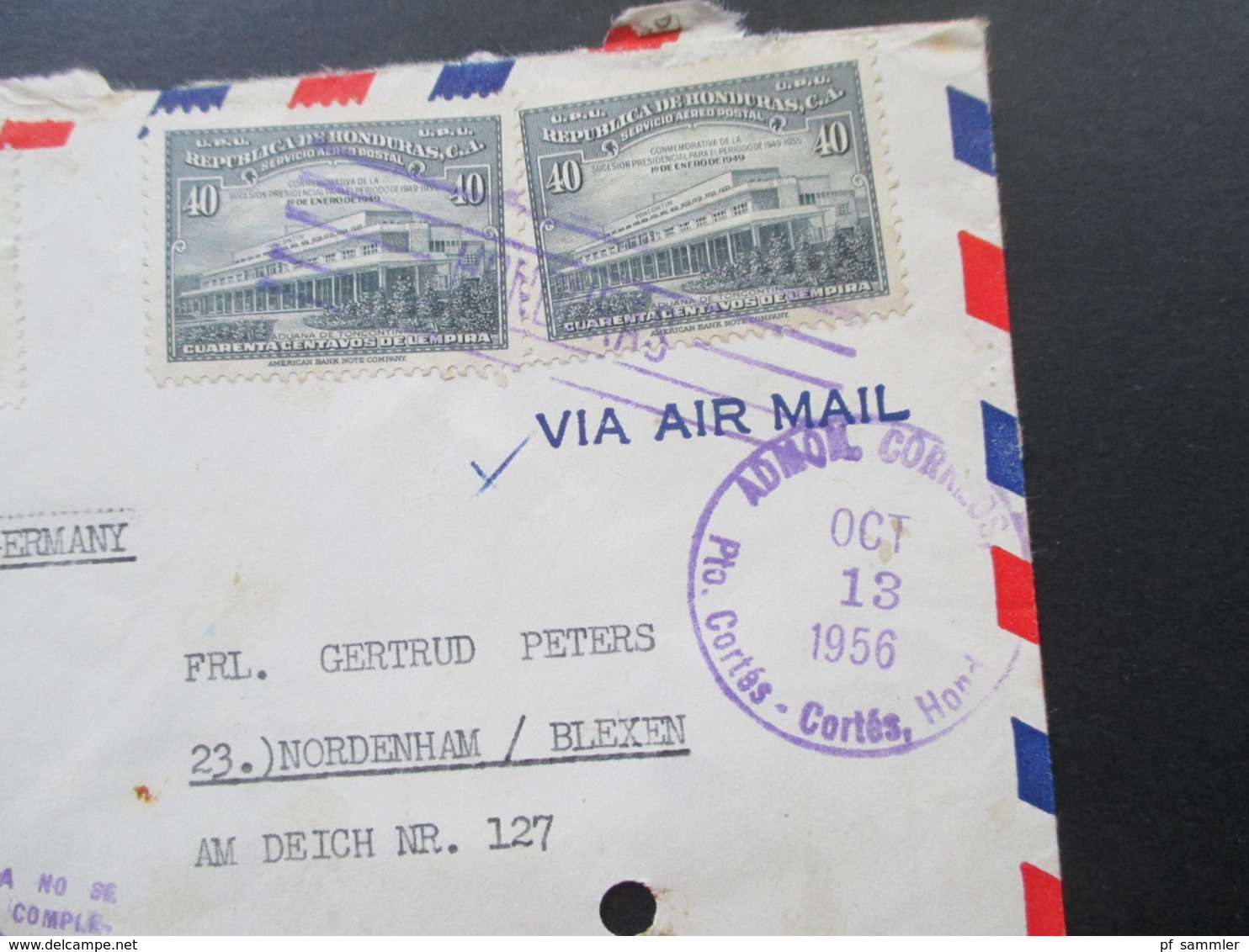 Honduras 1956 Air Mail Nach Nordenham / Blexen Schiffspost Charlotte Bastian Z. Zt. Belize Dalton Steamship Corporation - Honduras