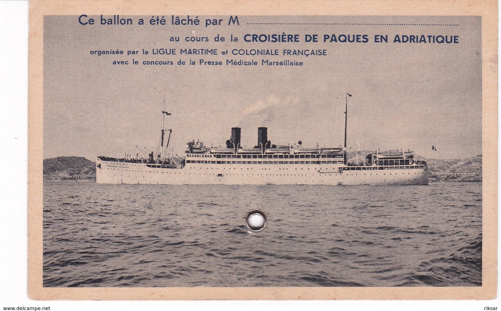 BATEAU PAQUEBOT....(LACHE DE BALLON) ADRIATIQUE - Paquebots