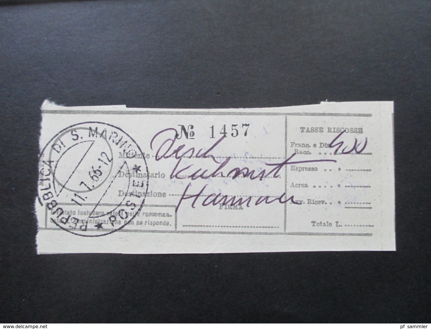 San Marino 1966 Motivmarken Gemälde Von Tiziano Vacello Einschreiben Mit Einlieferungsschein Nach Hannover - Storia Postale