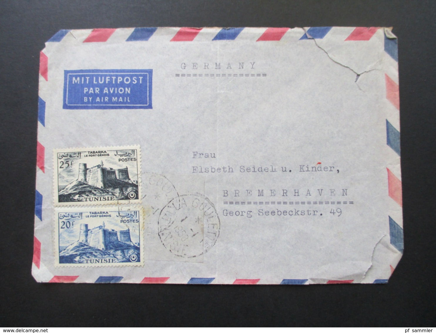 Tunesien 1958 Luftpost / Air Mail La Goulette - Bremerhaven Schiffspost M/S Marma Z.Zt. In Tunis - Tunesië (1956-...)