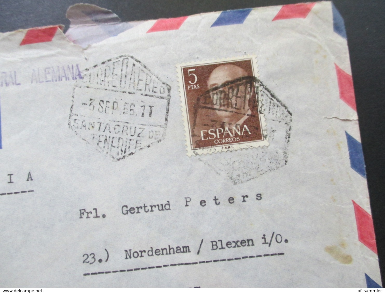 Spanien 1956 Luftpost / Airmail Und Schiffspost Oficial Radiotelegrafista Charlotte Bastian Santa Cruz Tenerife - Cartas & Documentos