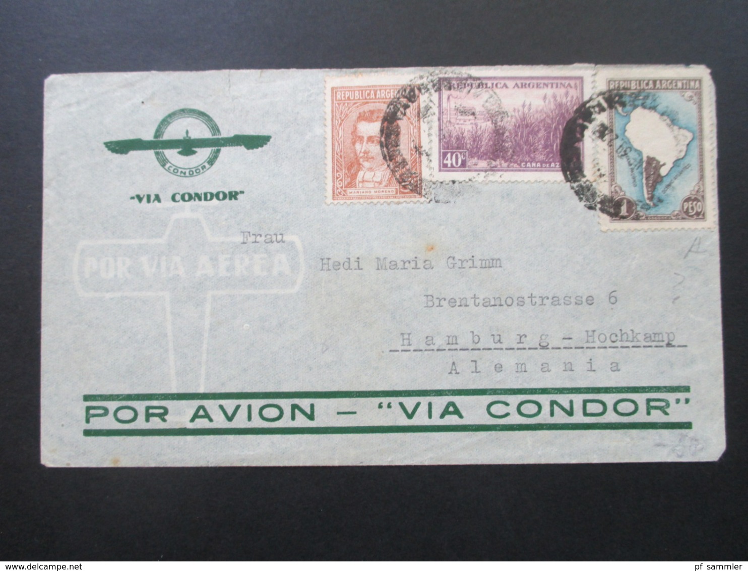 Argentinien 1939 Luftpost / Via Condor Nach Hamburg Hochkamp - Cartas & Documentos