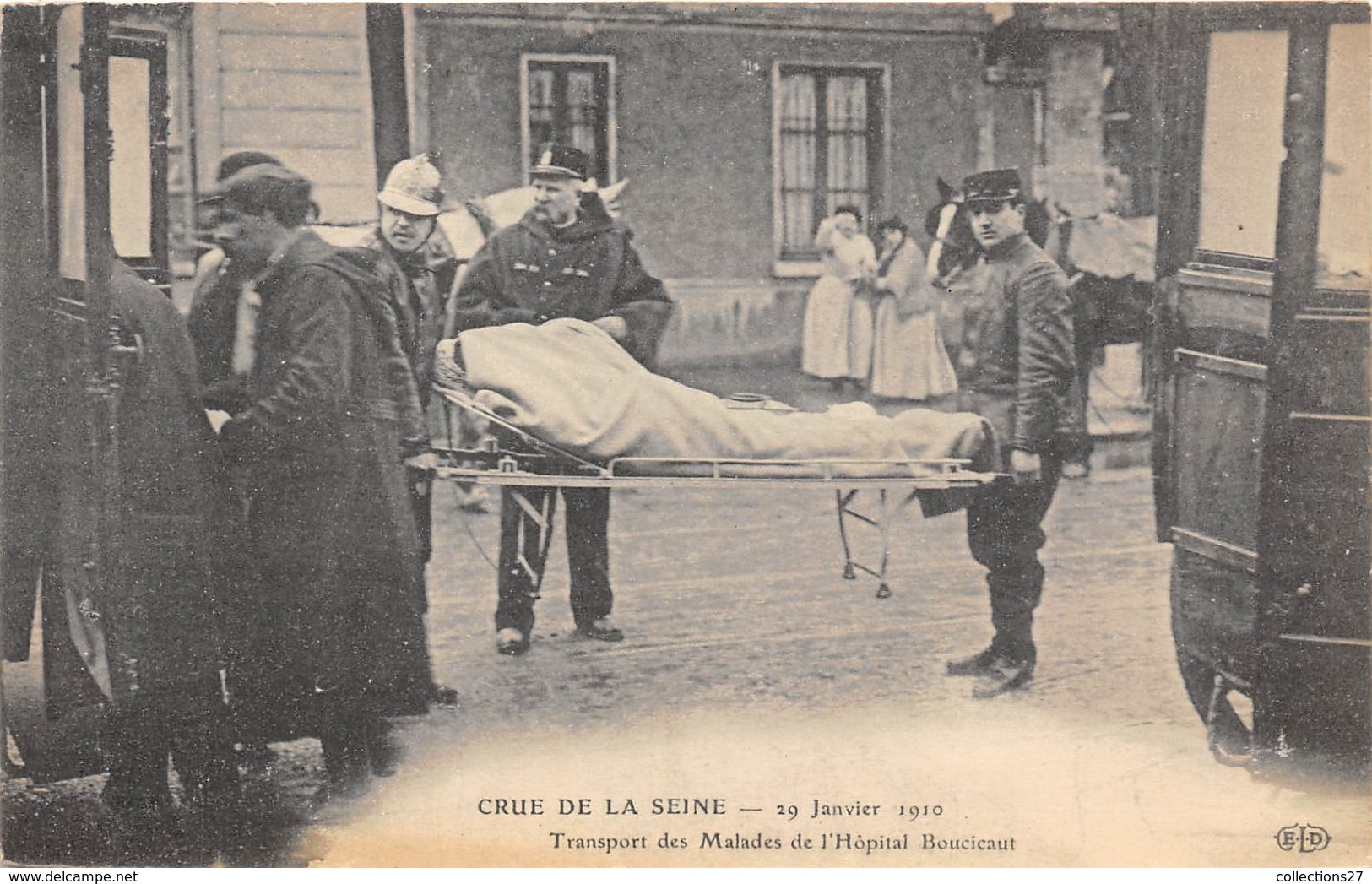 75015-PARIS-TRANSPORT DES MALADES DE L'H^PITAL BOUCICAUT 29 JANVIER 1910 CRUE DE LA SEINE - Arrondissement: 15