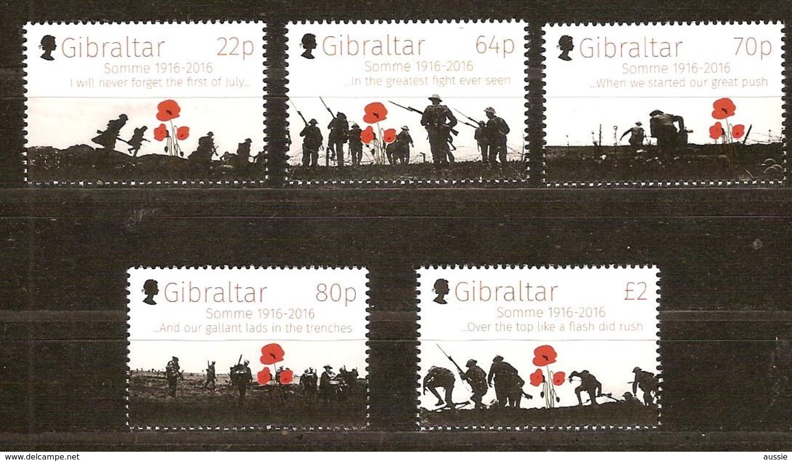 Gibraltar 2016 Micheln° 1730-1734 *** MNH  World War I Bataille De La Somme - Gibraltar