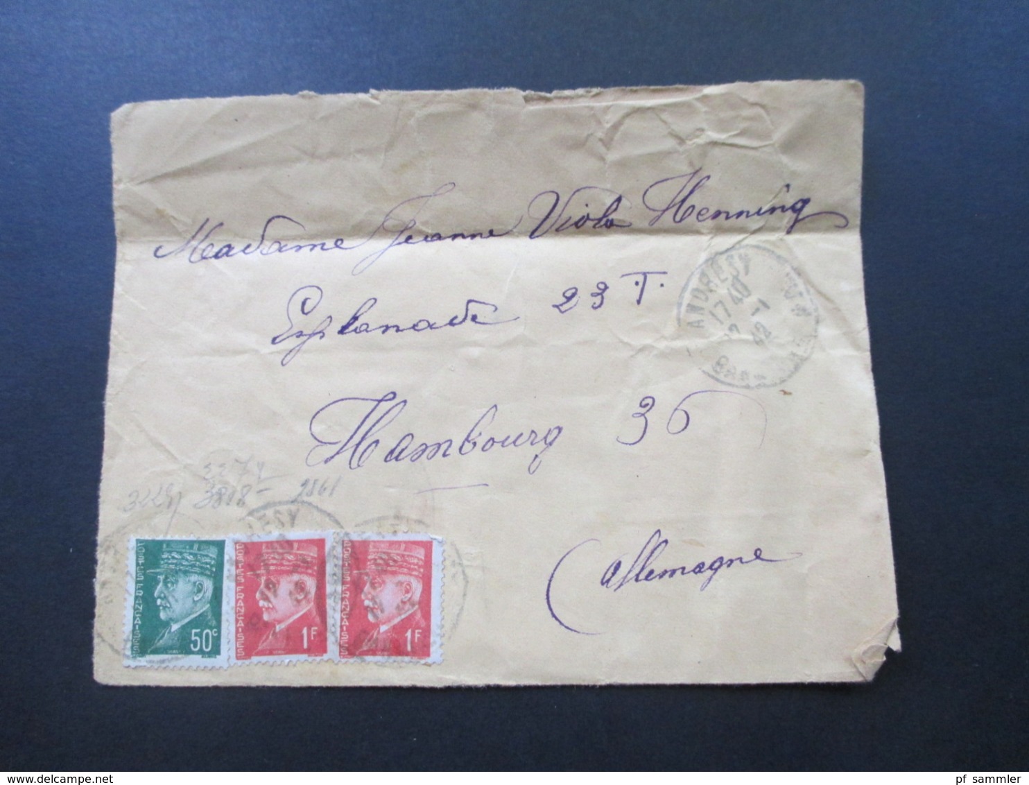 Frankreich 1942 Zensurbeleg Andrest - Hamburg OKW Zensur / Geöffnet - Storia Postale