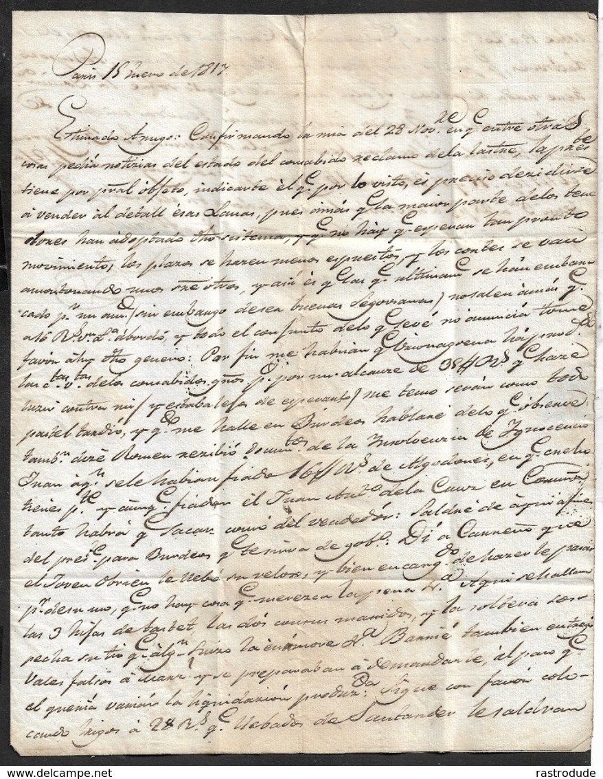 1817 LAC - PORT PAYÉ PARIS A LONDRES - Ecrit En Espagnol - Mentionne Le Transport Des Esclaves à Havanna - 1801-1848: Precursores XIX