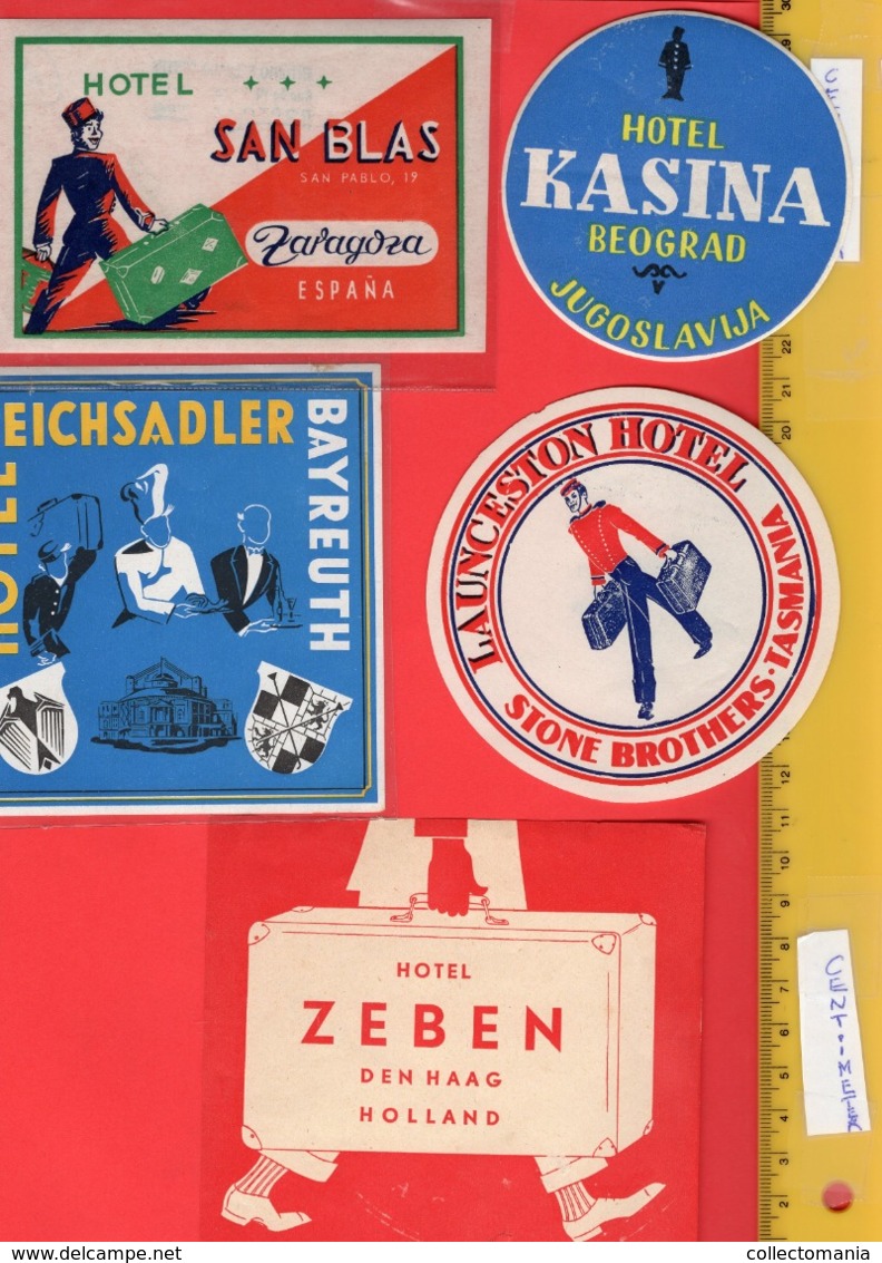 78 Bell Boys, Picollo, Service In Hotels At Work To Help The Guests. Labels Design As Advertising The Hotel, RARE Thema - Etiketten Van Hotels