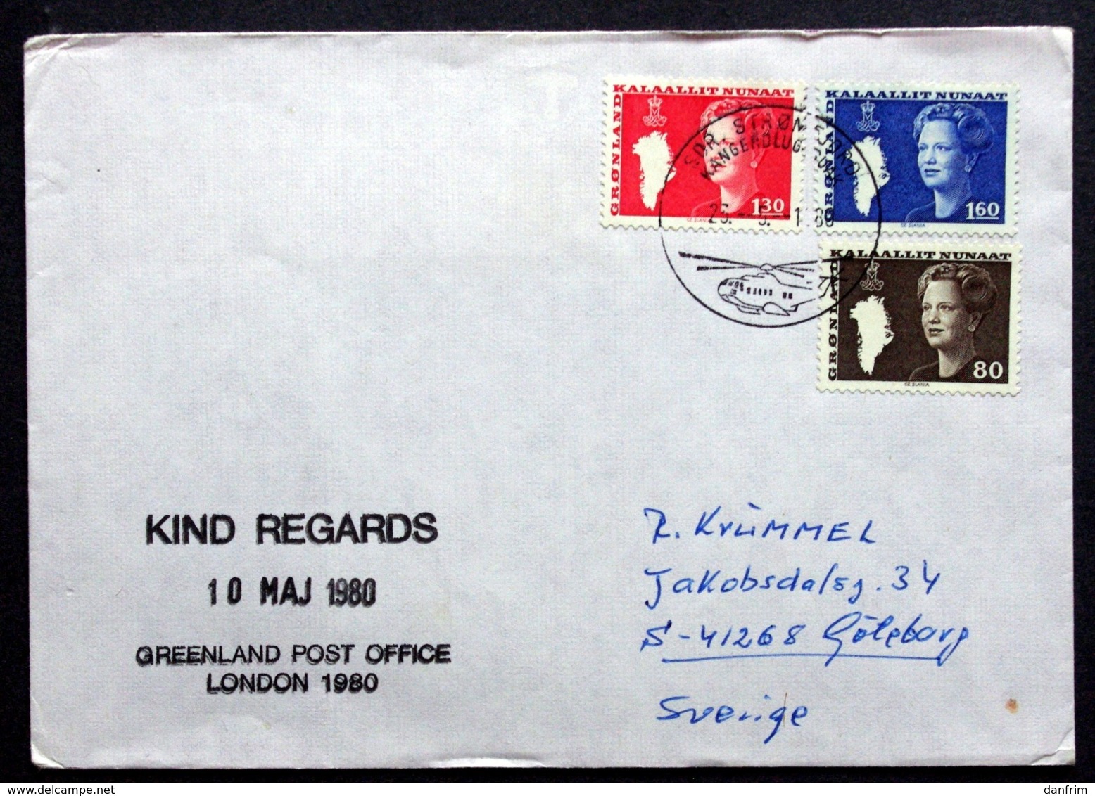 1980 GREENLAND Post Office At LONDON 1980 PHILATELIC EXHIBITION COVER Aviation Helicopter Pmk Stamps ( Lot 3601) - Brieven En Documenten