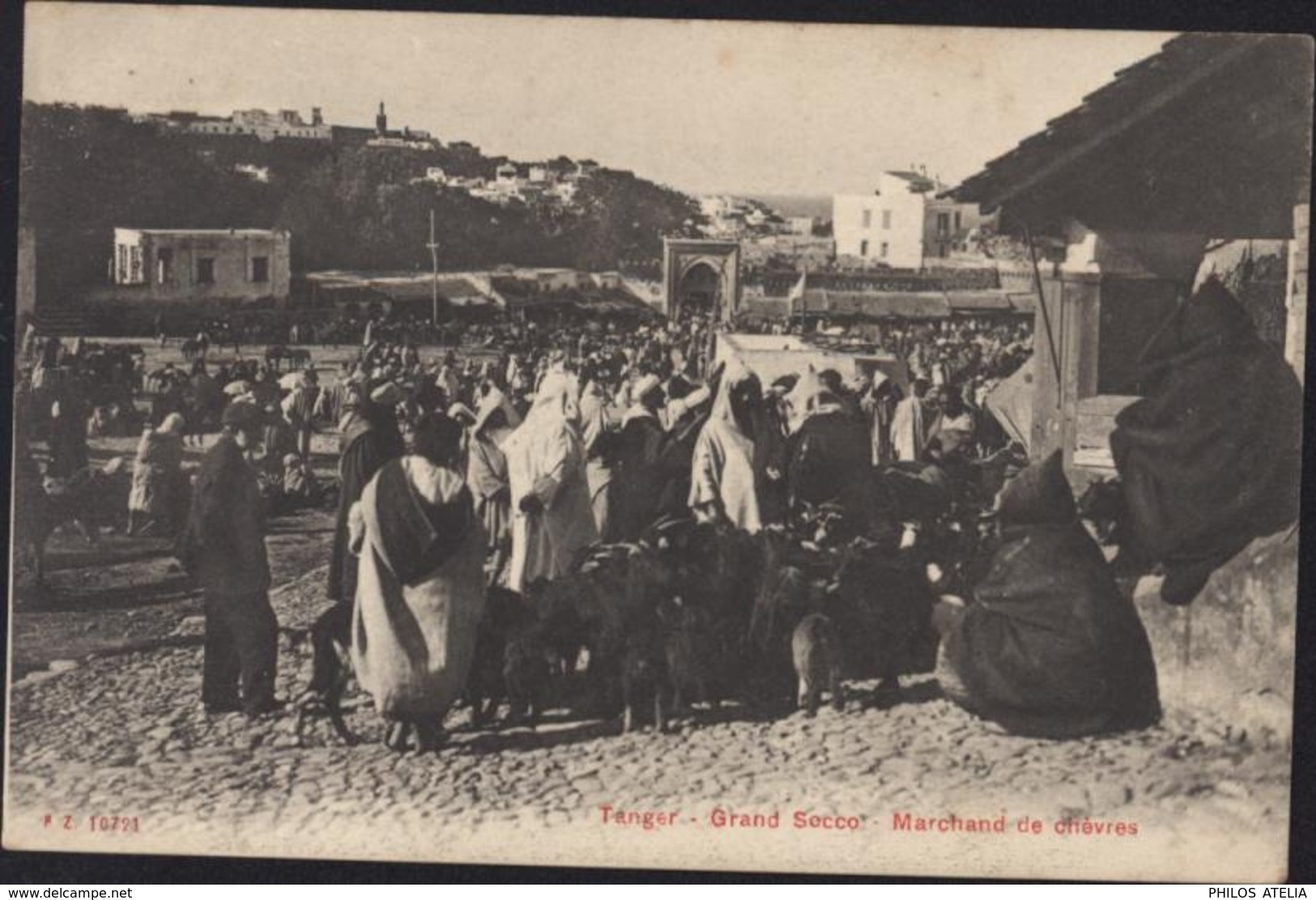 CPA Maroc Tanger Grand Socco Marchand De Chèvres A Benzaquen éditeur Tanger - Tanger