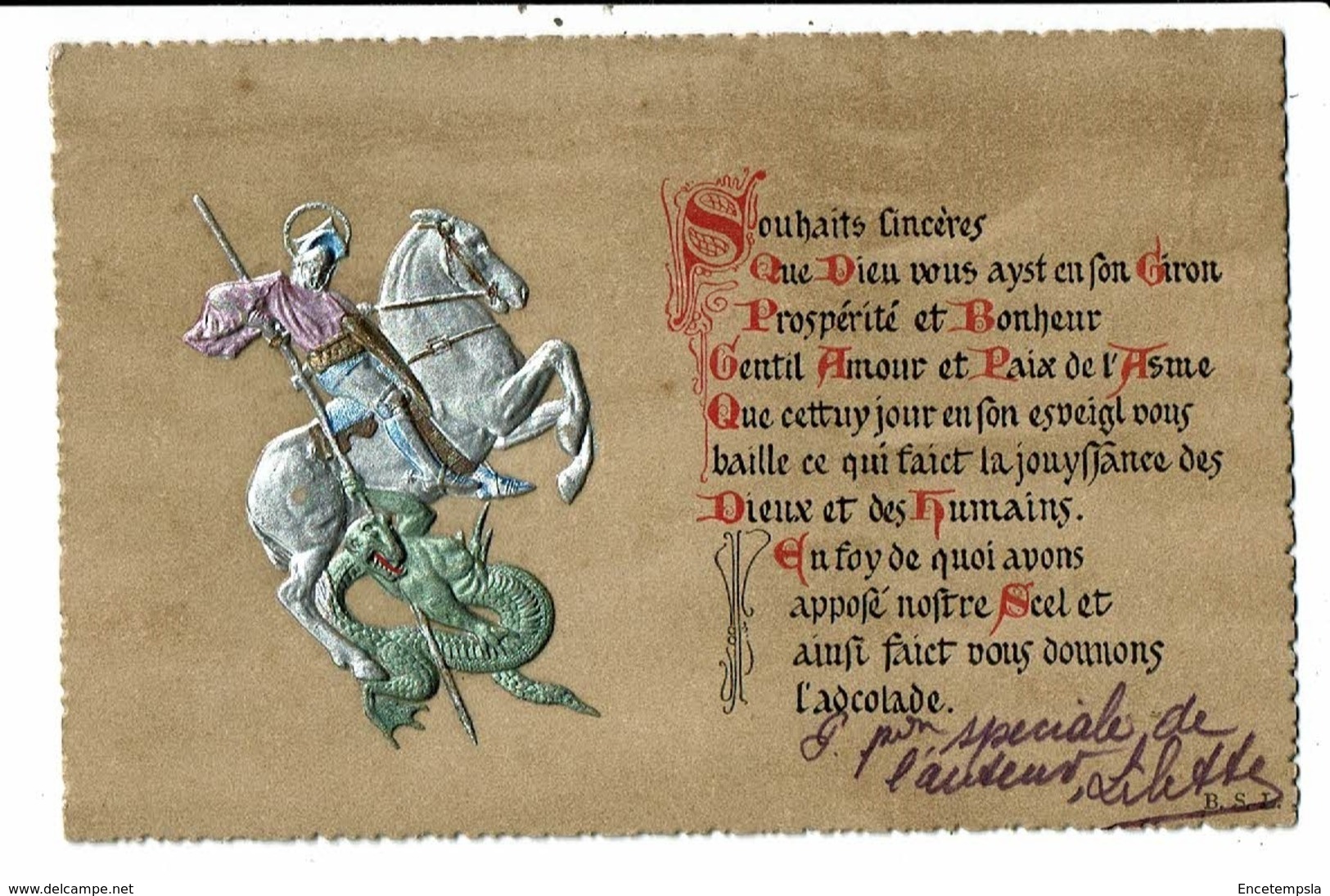 CPA-Carte Postale En Relief -France - Souhaits Sincères Avec Un Chevalier Terrassant Un Dragon-VM8012 - Nieuwjaar