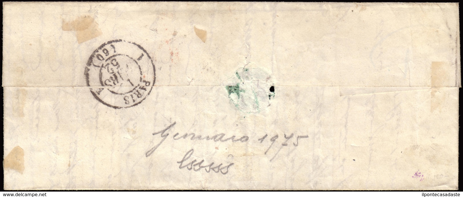 Cover ) SARDEGNA 1852 ( 11 Mar.) | Lettera Con Parte Di Testo Da Nizza Per Parigi Affrancata Per 50c. Con 40c - Sardinien