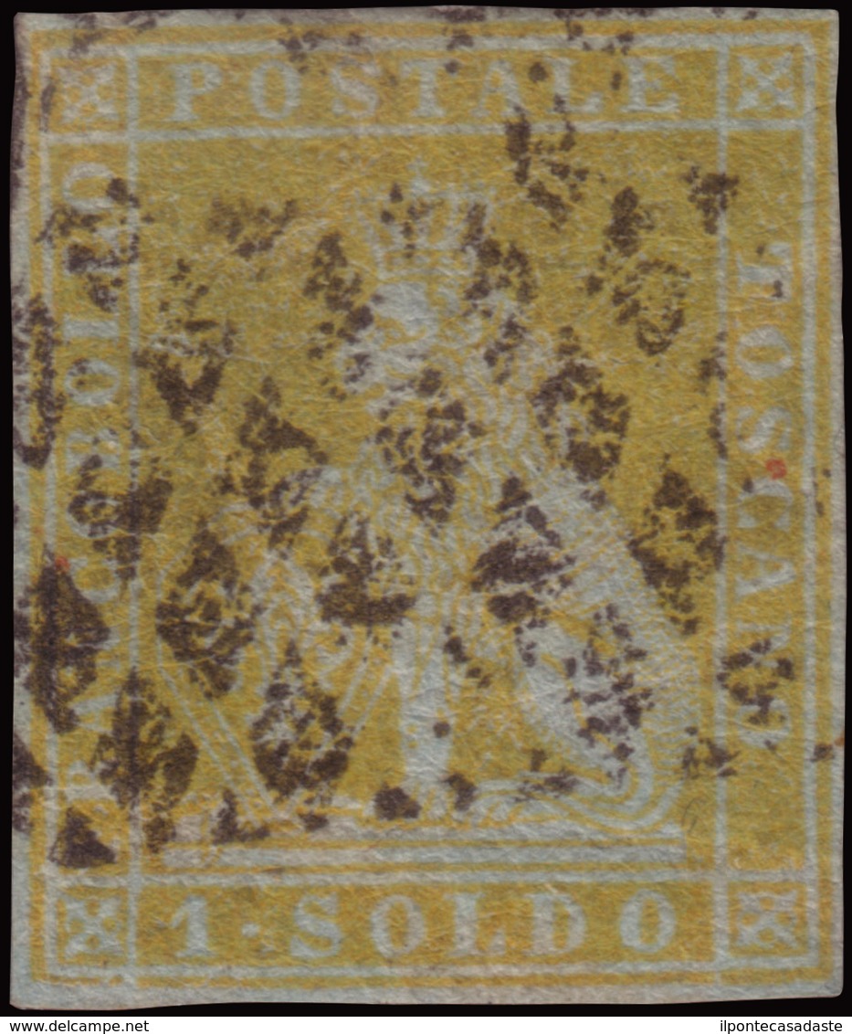 Used ) TOSCANA 1851 | 1s. Giallo Limone Su Azzurro |  | Cert. En. Diena. Firma Em. Diena, A. Diena, R. Mezzadri | - Tuscany