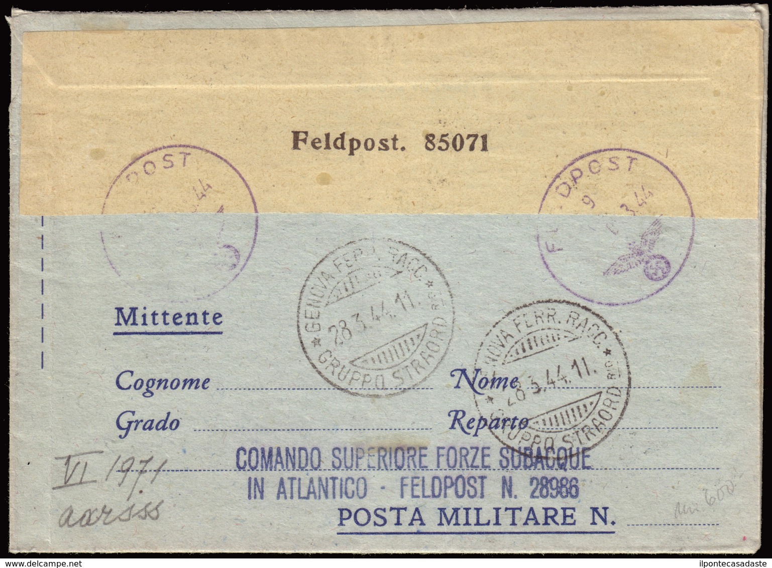 Cover ) BASE ATLANTICA 1944 (18 Mar.) | Serie Completa Di 6 Valori, Soprastampati "Répubblica / Sociale / Ita - Ungebraucht