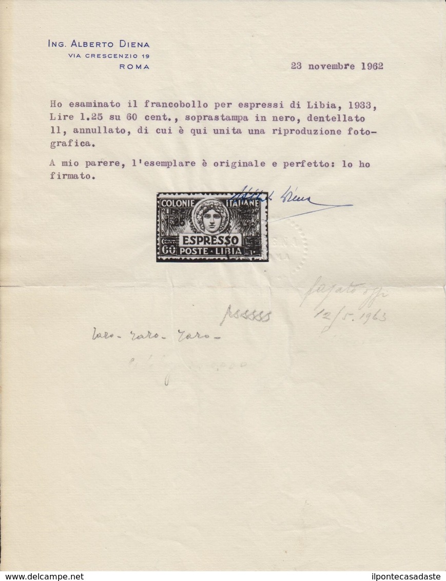 Used ) LIBIA 1933 | Espresso. 1,25 Lire/60c. Carminio Scuro E Bruno, Soprastampa Nera |  | Provenienza | Collezion - Libyen