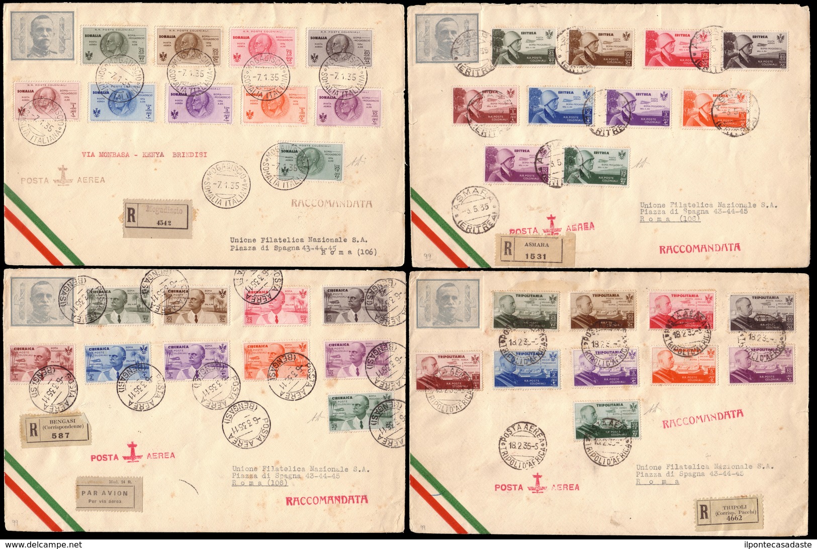 Covers ) GIRI COLONIALI 1934/1935 | Posta Aerea "Roma-Mogadiscio". Serie Completa Di 10 Valori Di Eritrea, Cir - Sonstige & Ohne Zuordnung