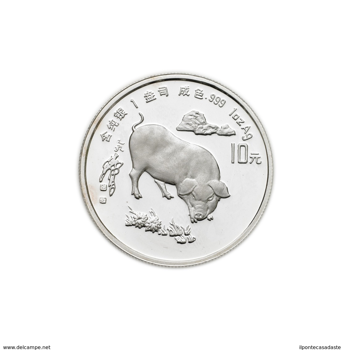 ) CINA  | Repubblica Popolare. | 10 Yuan 1995/Maiale. KM 745. AG. PROOF. In Astuccio. - China