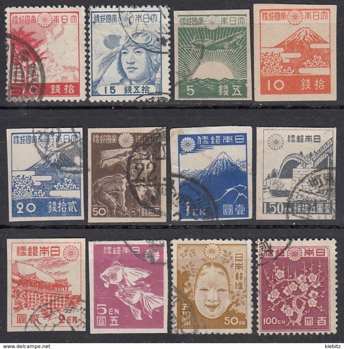 JAPAN 1942 - 1946  MiNr: 327-359  12x Freimarken  Used - Gebraucht