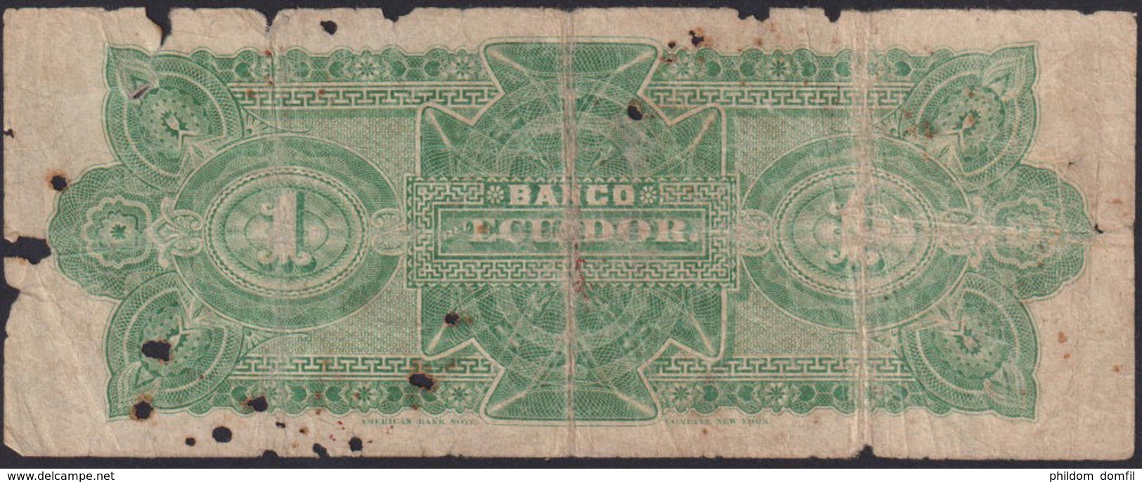 Ref. 809-1231 - BIN ECUADOR . 1. 1 SUCRE 1901 BANK OF ECUADOR. 1 SUCRE 1901  BANCO DEL ECUADOR - Ecuador