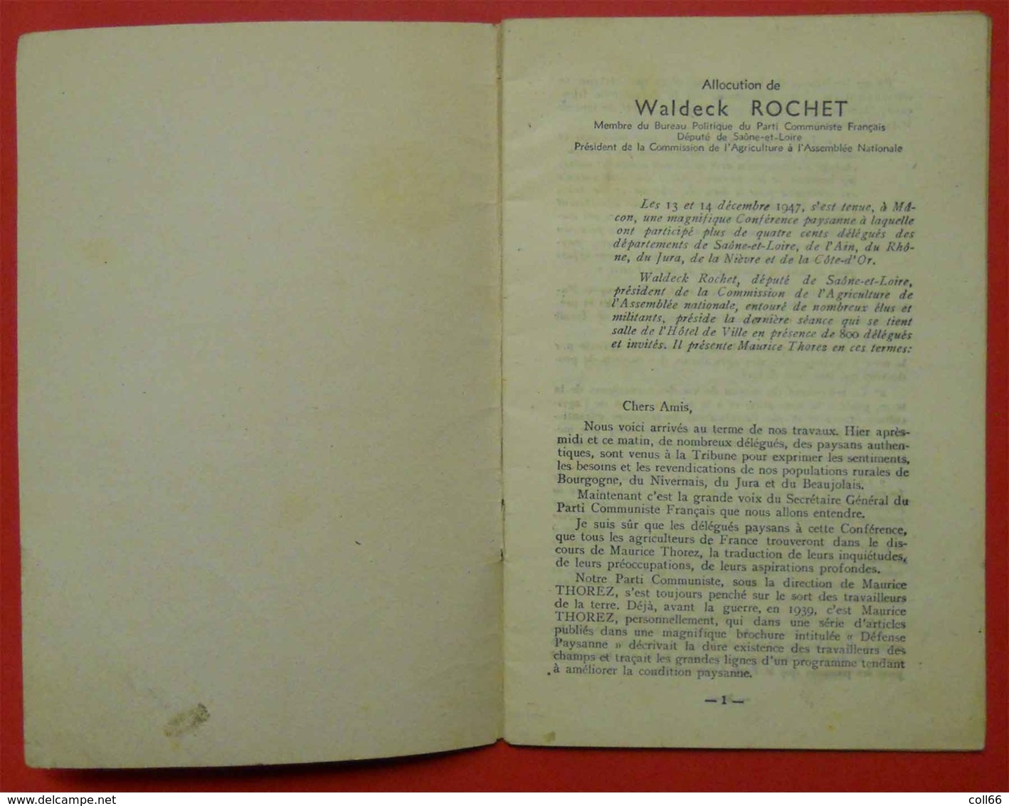 Brochure Propagande Communiste Une Politique Agricole Française Maurice Thorez Waldeck Rochet Imp Centrale Du Croissant - Documenti Storici