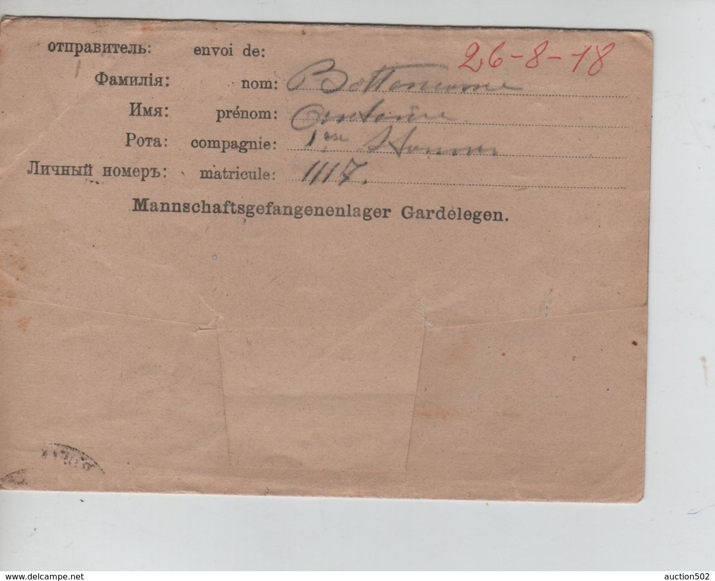 PR7501/ Lettre PDG-POW-KFS Camp De Gardelegen C.Gardelegen Geprüft F.a.+ Censure Trier > Henripont - Prisoners