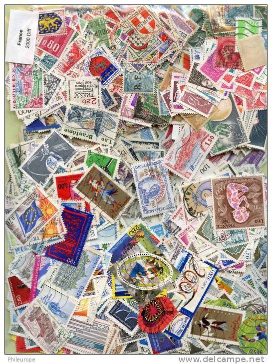 Lot De Timbres De France (2000 Differents) - Vrac (min 1000 Timbres)