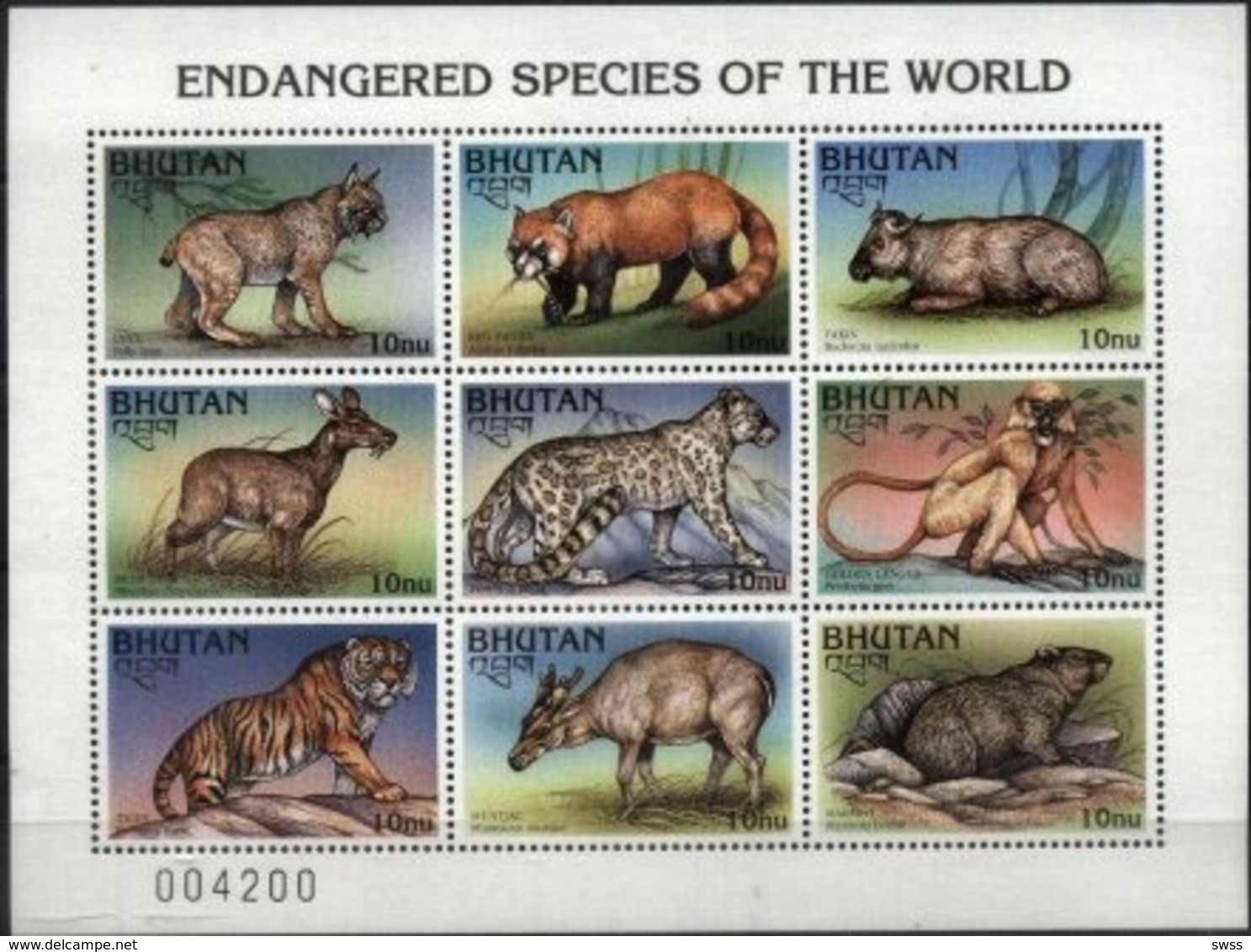 BHUTAN, 1997, FAUNA, ENDANGERED SPECIES OF THE WORLD, YV#1179-87, MNH - Bhutan