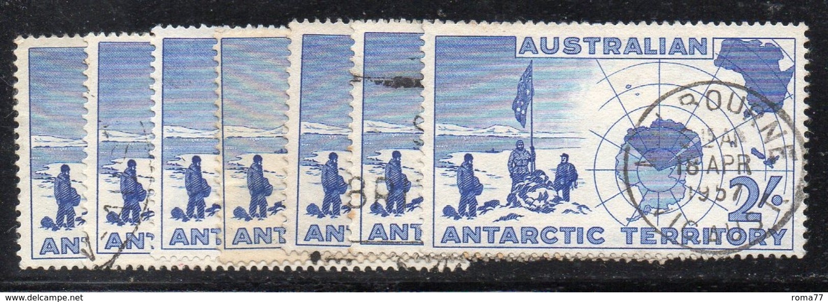 Y1518 - ANTARTICO AUSTRALIANO TAA 1957 , Yvert N. 1 Usato : Lotticino Di Sette Esemplari Usati  (2380A) - Used Stamps