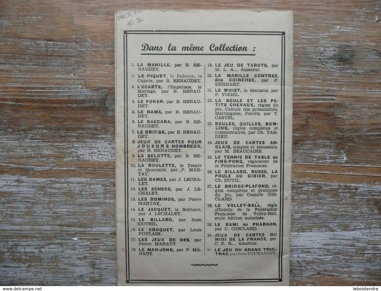 LA MANILLE REGLES COMPLETES ET COMMENTAIRES TOUS LES JEUX ET LEURS REGLES 1950 RENAUDET - Jeux De Société