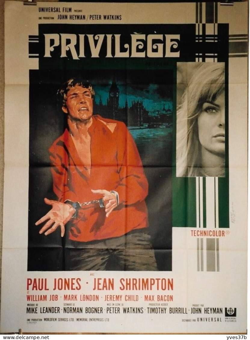 "Privilège" Paul Jones, Jean Shrimpton...1967 - Affiche 120x160 - TTB - Plakate & Poster