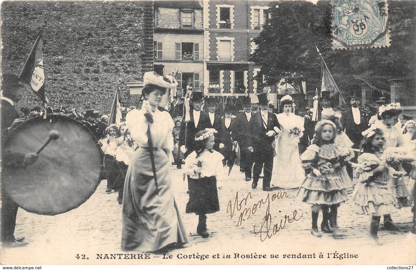 92-NANTERRE-LE CORTEGE DE LA ROSIERE SE RENDANT A L'EGLISE - Nanterre