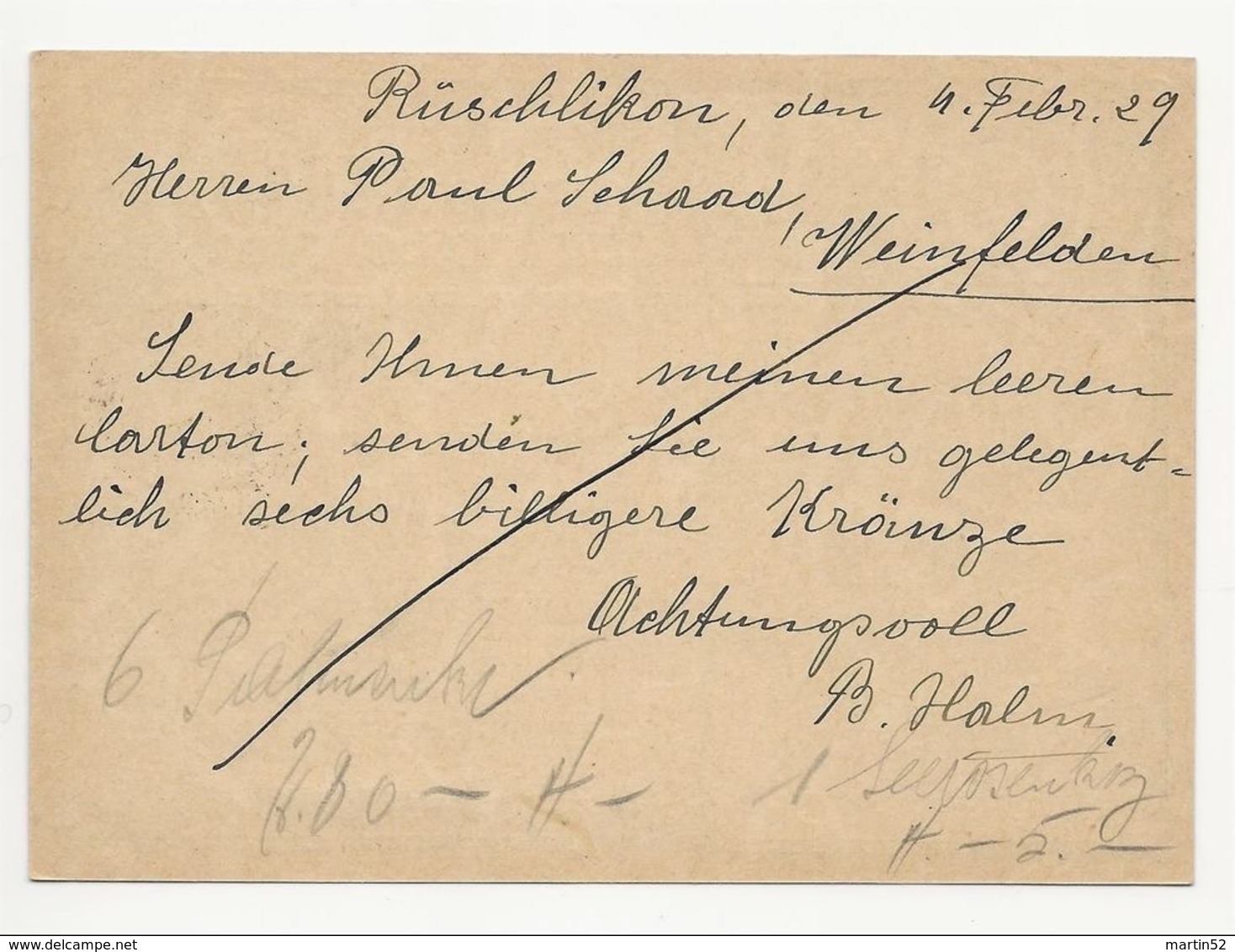 Schweiz Suisse 1929: Bild-PK CPI "DAVOS" Mit Stempel RÜSCHLIKON 4.II.29 (ZÜRICH) Nach Weinfelden (Thurgau) - Interi Postali