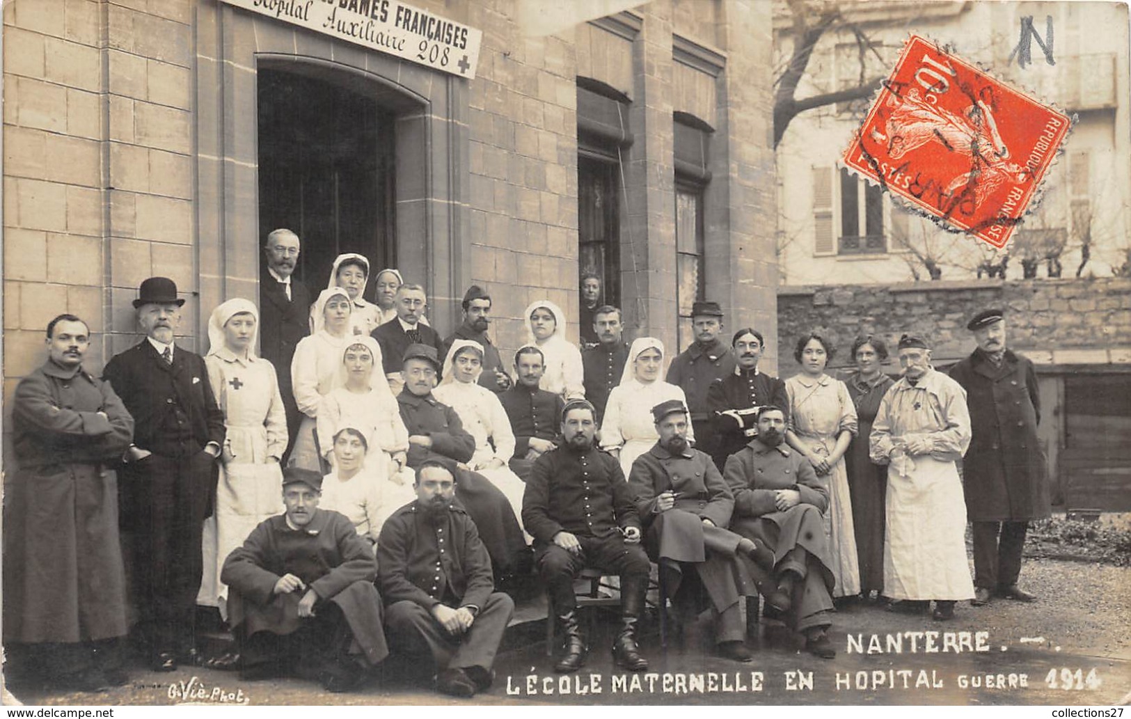 92-NANTERRE-CARTE-PHOTO- L'ECOLE MATERNELLE EN HOPITAL GEURRE 1914 - Nanterre